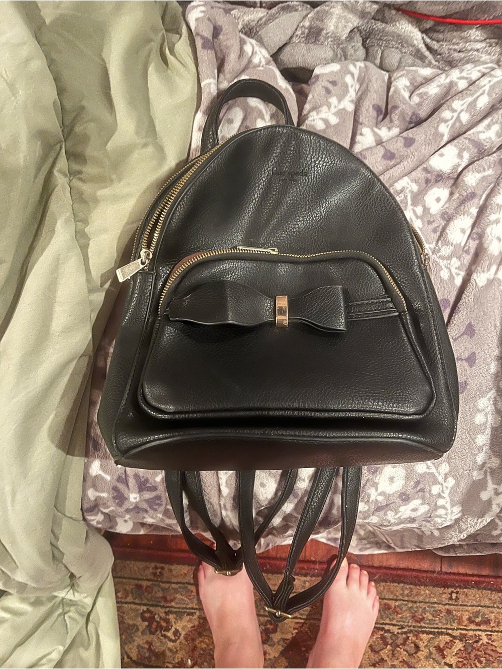 Black Bow Accent Mini Backpack - Women Bags